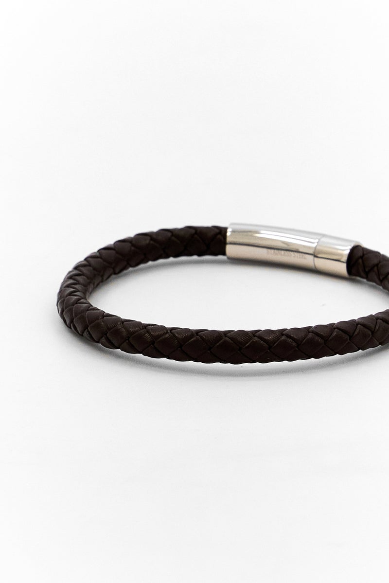 Steeltime Men Genuine Leather  Braided Bracelet Push Pull Closure, Brown - Image 3
